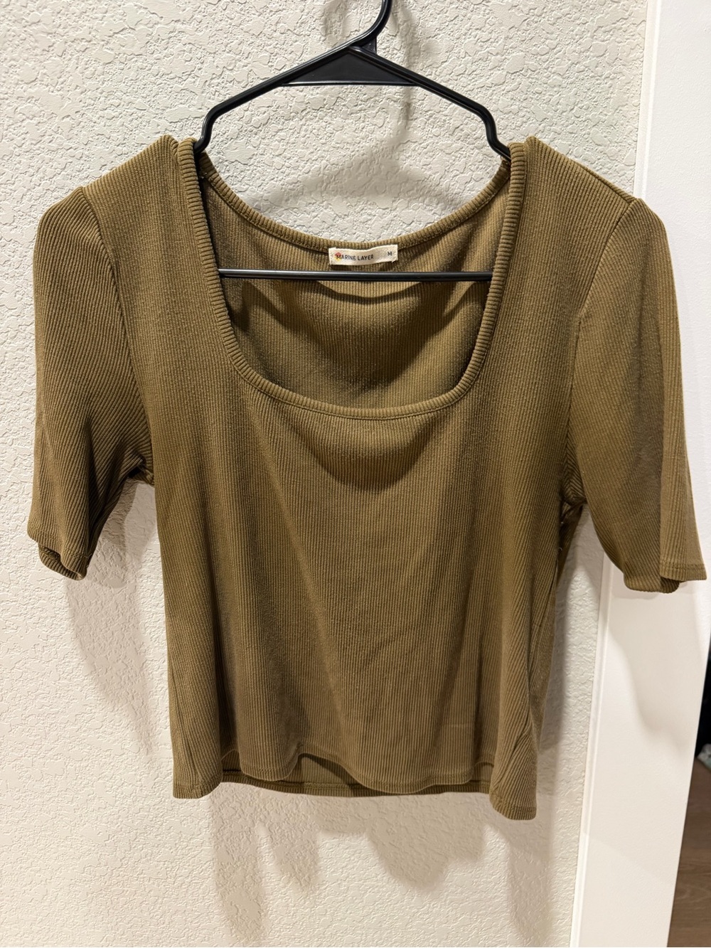 Marine Layer Olive Ribbed Scoop Neck Crop Top